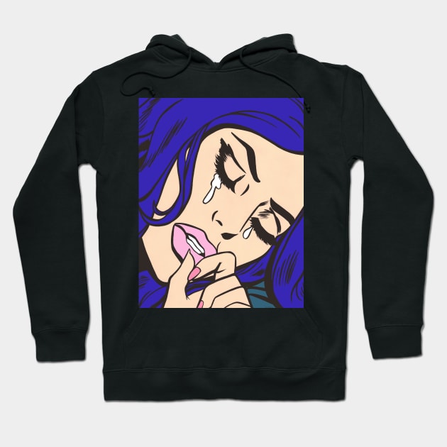 Blue Sad Comic Girl Hoodie by turddemon